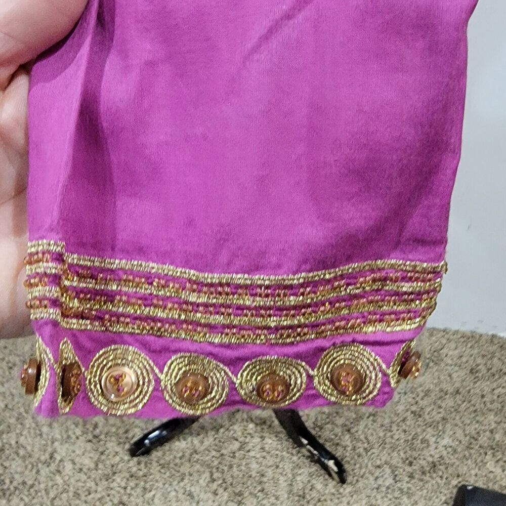 Tory Burch Magenta Sheer Gold Embroidered Beaded Button Trim Tunic Small Artsy - Picture 11 of 12